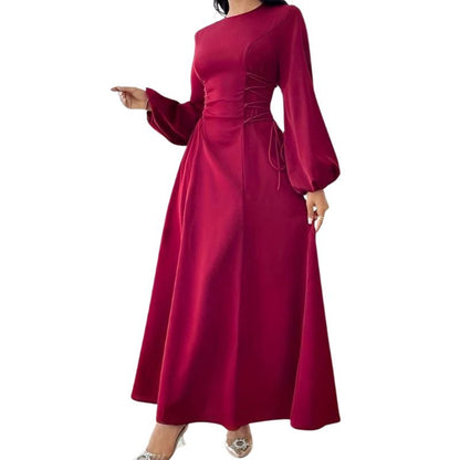 Drawstring Waist Long Sleeve Maxi Dress