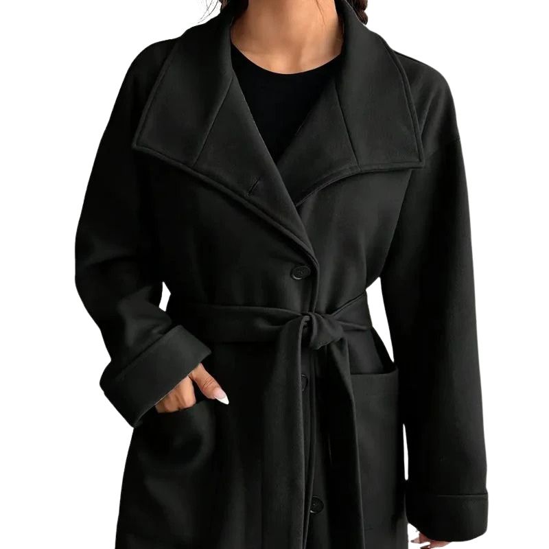 Tie Waist Double-Breasted Long Coat