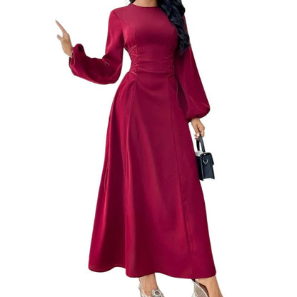 Drawstring Waist Long Sleeve Maxi Dress