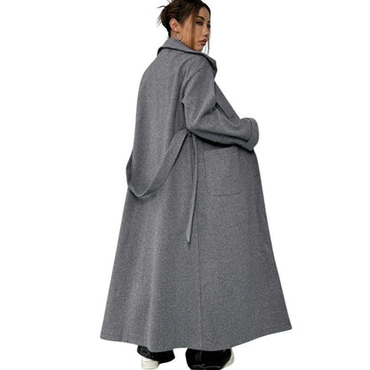 Tie Waist Double-Breasted Long Coat