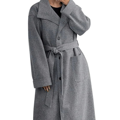 Tie Waist Double-Breasted Long Coat