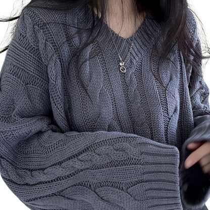 V-Neck Cable Knit Sweater